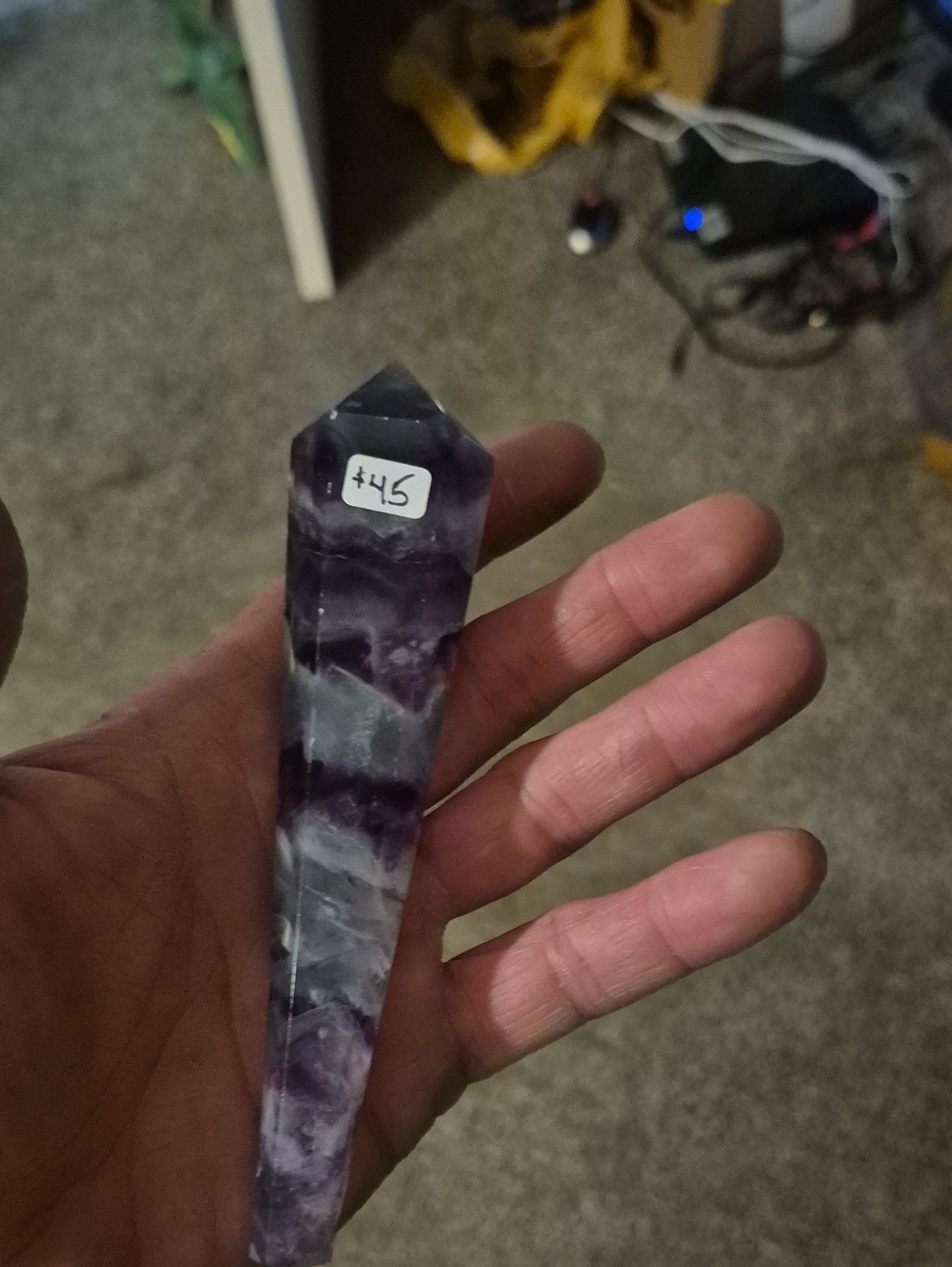 Purple & White Chevron Fluorite Crystal Wand